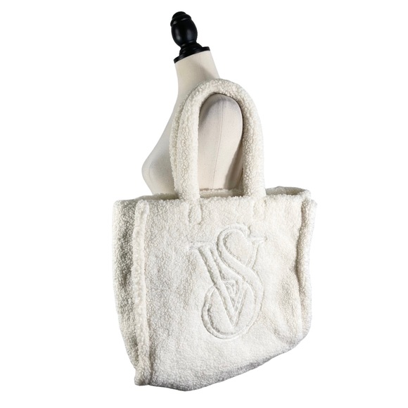Victoria’s Secret Sherpa Tote Ivory Cream Reusable Shoulder Bag - Picture 3 of 13